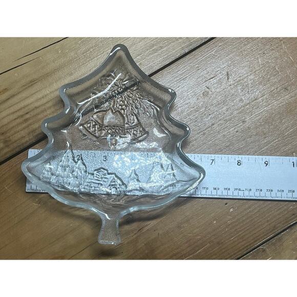 Christmas Decor Clear Glass Dish. Tree shape Candy. Nuts Trinkets. Bells. Cabin - Picture 6 of 7